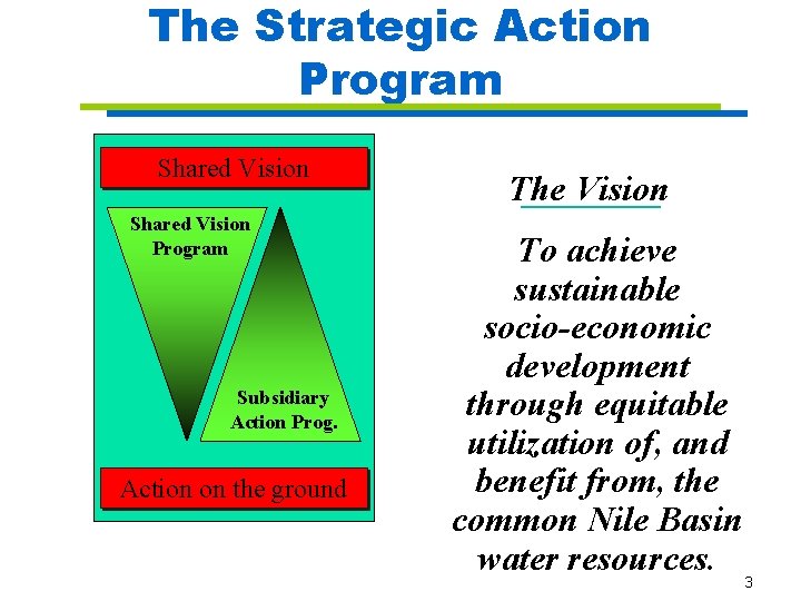 The Strategic Action Program Shared Vision Program Subsidiary Action Prog. Action on the ground
