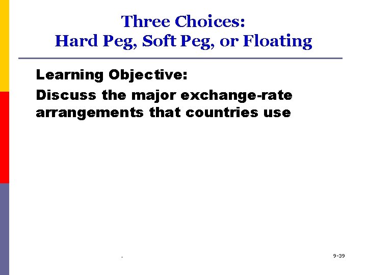 Three Choices: Hard Peg, Soft Peg, or Floating Learning Objective: Discuss the major exchange-rate