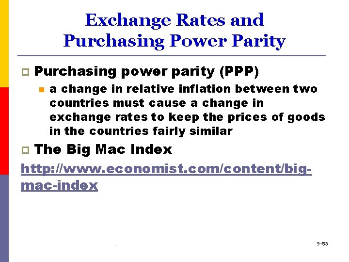 Exchange Rates and Purchasing Power Parity p Purchasing power parity (PPP) n a change