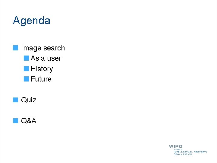 Agenda Image search As a user History Future Quiz Q&A 