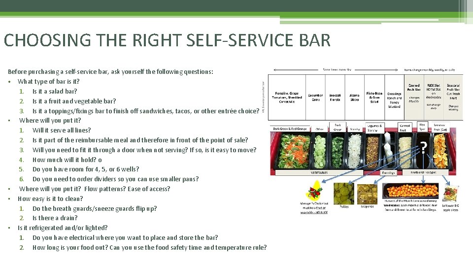 CHOOSING THE RIGHT SELF-SERVICE BAR Before purchasing a self-service bar, ask yourself the following