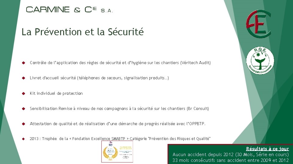 La Prévention et la Sécurité Contrôle de l’application des règles de sécurité et d’hygiène