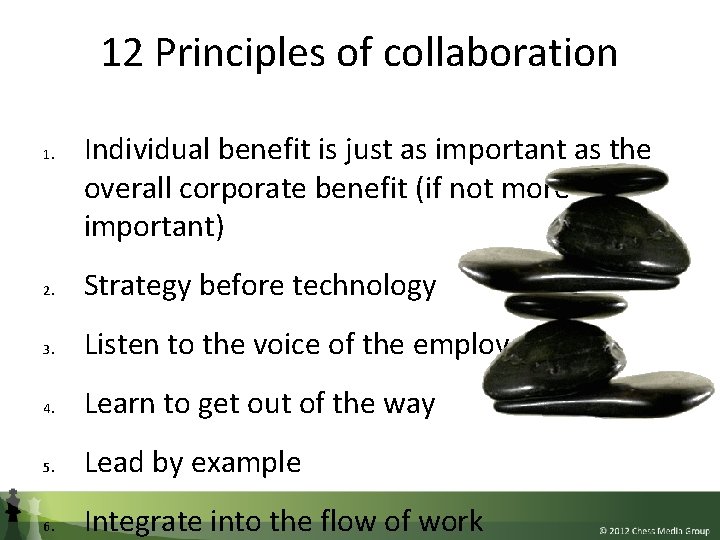 12 Principles of collaboration 1. Individual benefit is just as important as the overall