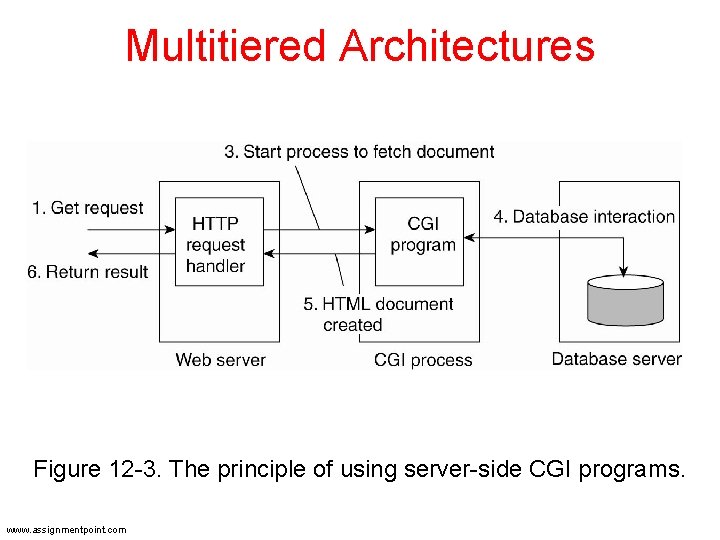 Multitiered Architectures Figure 12 -3. The principle of using server-side CGI programs. www. assignmentpoint. Multitiered Architectures Figure 12 -3. The principle of using server-side CGI programs. www. assignmentpoint.