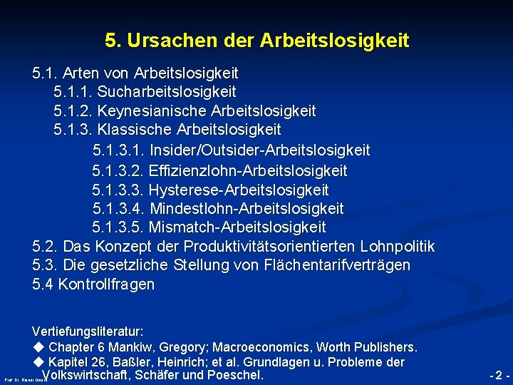5. Ursachen der Arbeitslosigkeit © RAINER MAURER, Pforzheim 5. 1. Arten von Arbeitslosigkeit 5.
