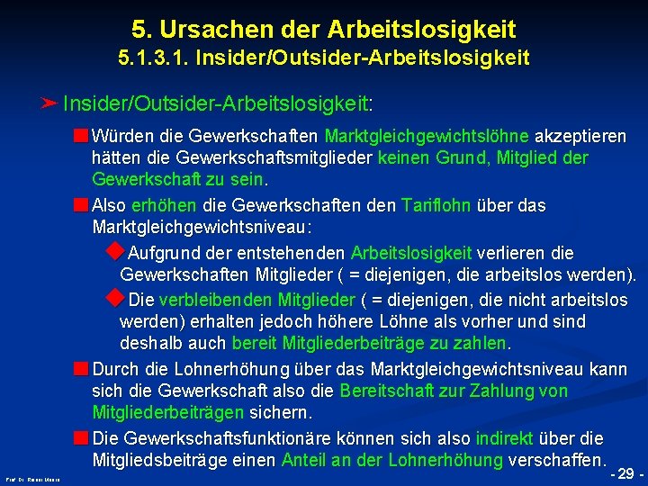 5. Ursachen der Arbeitslosigkeit 5. 1. 3. 1. Insider/Outsider-Arbeitslosigkeit ➤ Insider/Outsider-Arbeitslosigkeit: © RAINER MAURER,