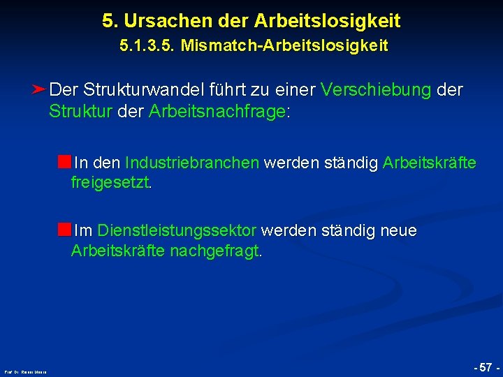 5. Ursachen der Arbeitslosigkeit 5. 1. 3. 5. Mismatch-Arbeitslosigkeit ➤Der Strukturwandel führt zu einer