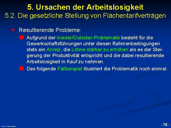 5. Ursachen der Arbeitslosigkeit 5. 2. Die gesetzliche Stellung von Flächentarifverträgen ➤ Resultierende Probleme: