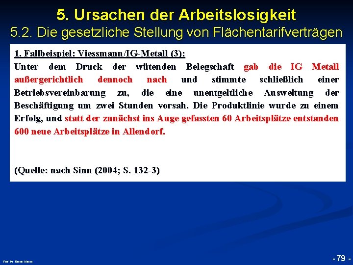 5. Ursachen der Arbeitslosigkeit 5. 2. Die gesetzliche Stellung von Flächentarifverträgen 1. Fallbeispiel: Viessmann/IG-Metall