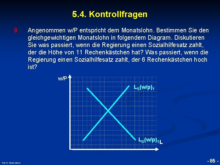 5. 4. Kontrollfragen 9. Angenommen w/P entspricht dem Monatslohn. Bestimmen Sie den gleichgewichtigen Monatslohn