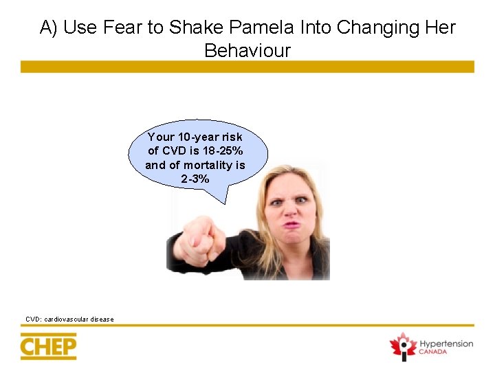 A) Use Fear to Shake Pamela Into Changing Her Behaviour Your 10 -year risk A) Use Fear to Shake Pamela Into Changing Her Behaviour Your 10 -year risk