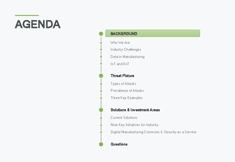 AGENDA BACKGROUND Who We Are Industry Challenges Data in Manufacturing Io. T and IIo.