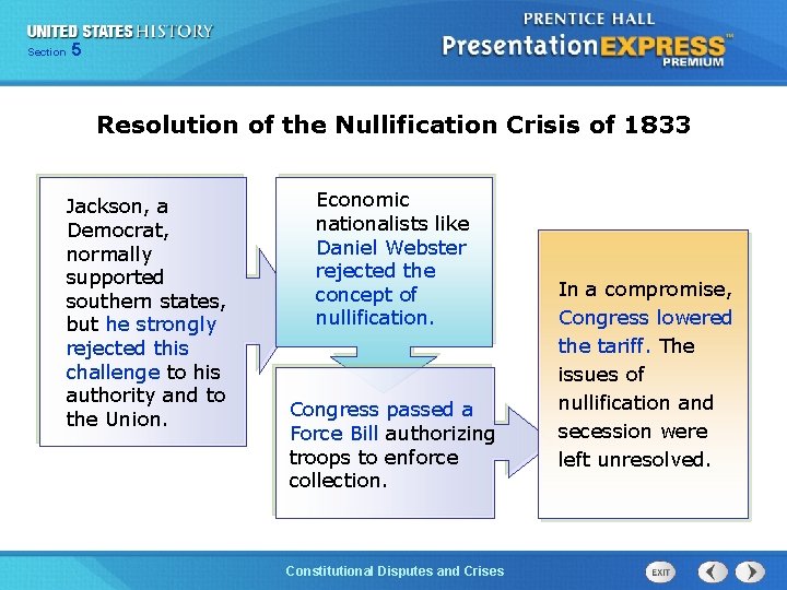 525 13 Section Chapter Section 1 Resolution of the Nullification Crisis of 1833 Jackson,