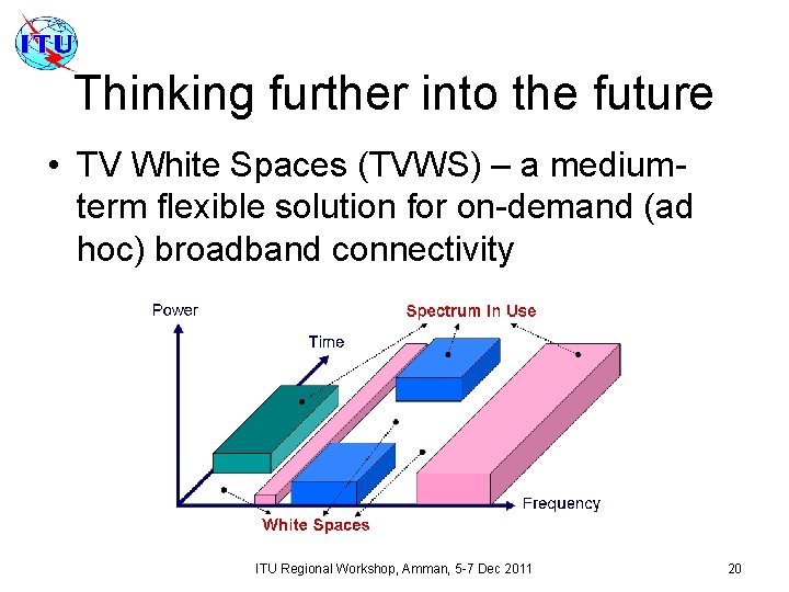 Thinking further into the future • TV White Spaces (TVWS) – a mediumterm flexible