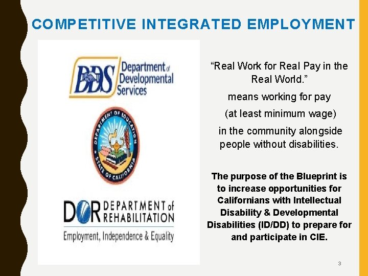 COMPETITIVE INTEGRATED EMPLOYMENT “Real Work for Real Pay in the Real World. ” means