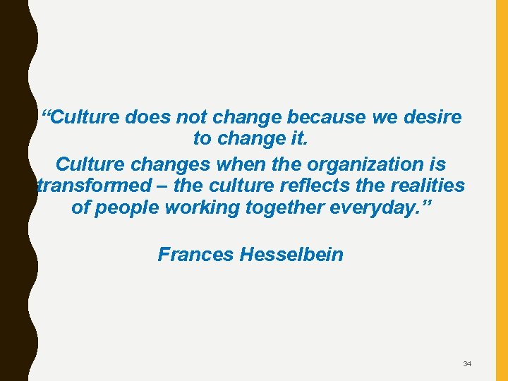 “Culture does not change because we desire to change it. Culture changes when the