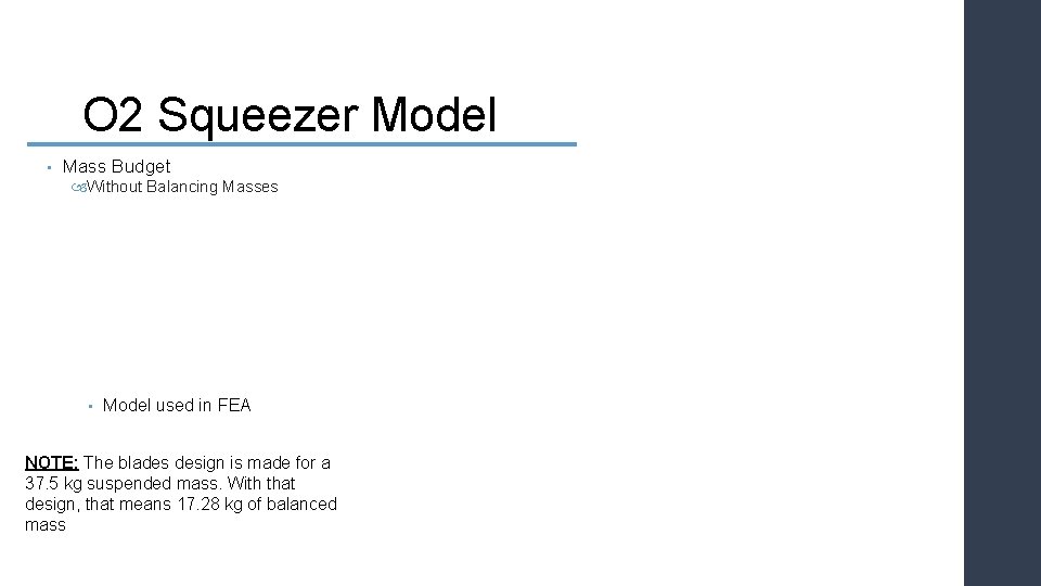 O 2 Squeezer Model • Mass Budget Without Balancing Masses • Model used in