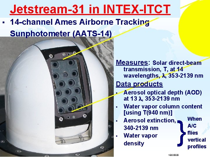 Jetstream-31 in INTEX-ITCT § 14 -channel Ames Airborne Tracking Sunphotometer (AATS-14) Measures: Solar direct-beam