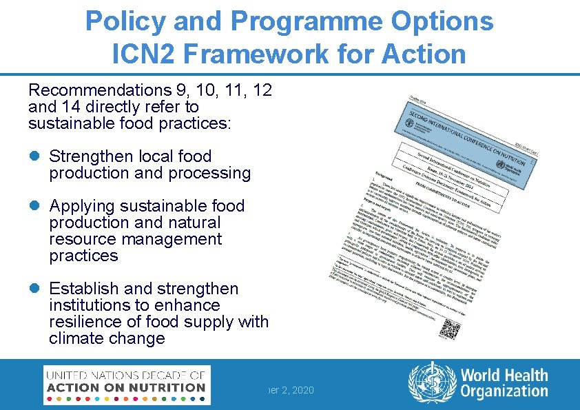 Policy and Programme Options ICN 2 Framework for Action Recommendations 9, 10, 11, 12