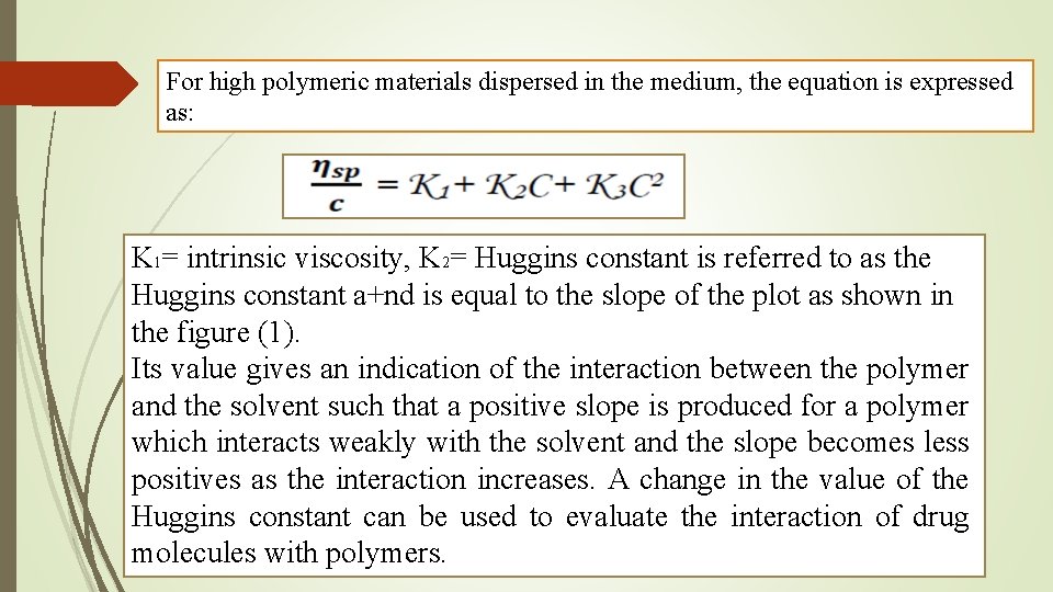 For high polymeric materials dispersed in the medium, the equation is expressed as: K
