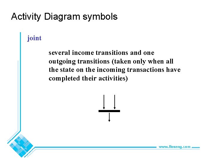 Activity Diagram symbols joint several income transitions and one outgoing transitions (taken only when
