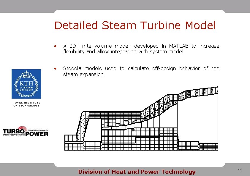 Detailed Steam Turbine Model • A 2 D finite volume model, developed in MATLAB