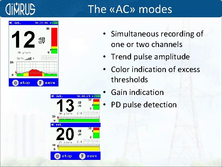 The «AC» modes • Simultaneous recording of one or two channels • Trend pulse