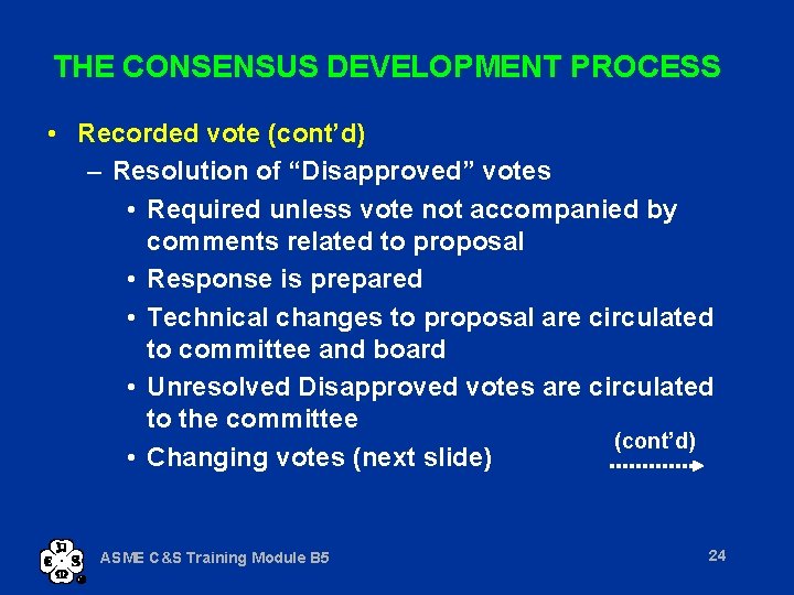 THE CONSENSUS DEVELOPMENT PROCESS • Recorded vote (cont’d) – Resolution of “Disapproved” votes •