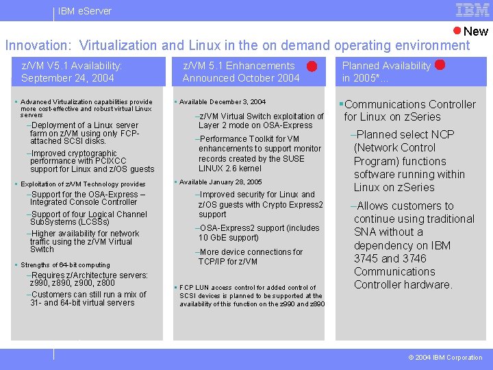 IBM e. Server New Innovation: Virtualization and Linux in the on demand operating environment