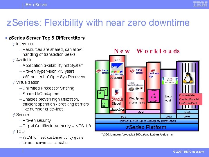 IBM e. Server z. Series: Flexibility with near zero downtime § z. Series Server IBM e. Server z. Series: Flexibility with near zero downtime § z. Series Server