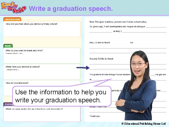 Write a graduation speech. Use the information to help you write your graduation speech.