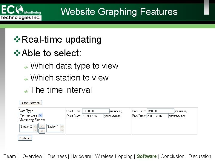 Website Graphing Features v. Real-time updating v. Able to select: Which data type to