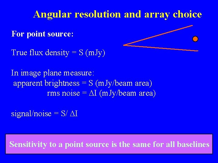 Angular resolution and array choice For point source: True flux density = S (m.