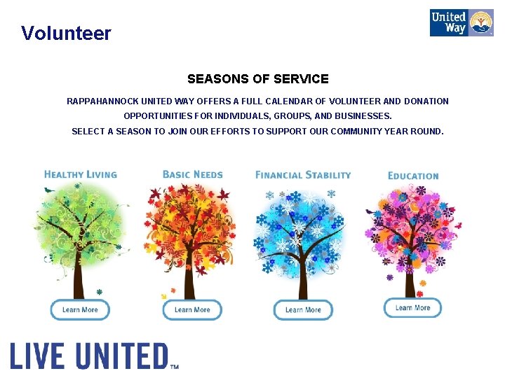 Volunteer SEASONS OF SERVICE RAPPAHANNOCK UNITED WAY OFFERS A FULL CALENDAR OF VOLUNTEER AND