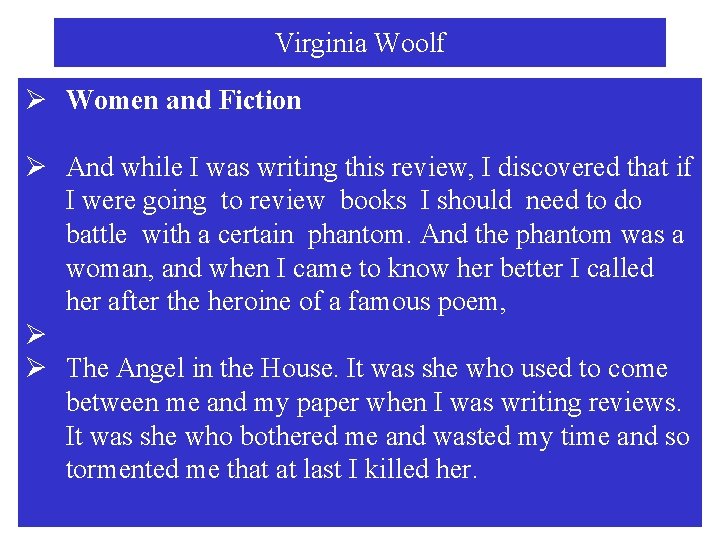 Virginia Woolf Ø Women and Fiction Ø And while I was writing this review,