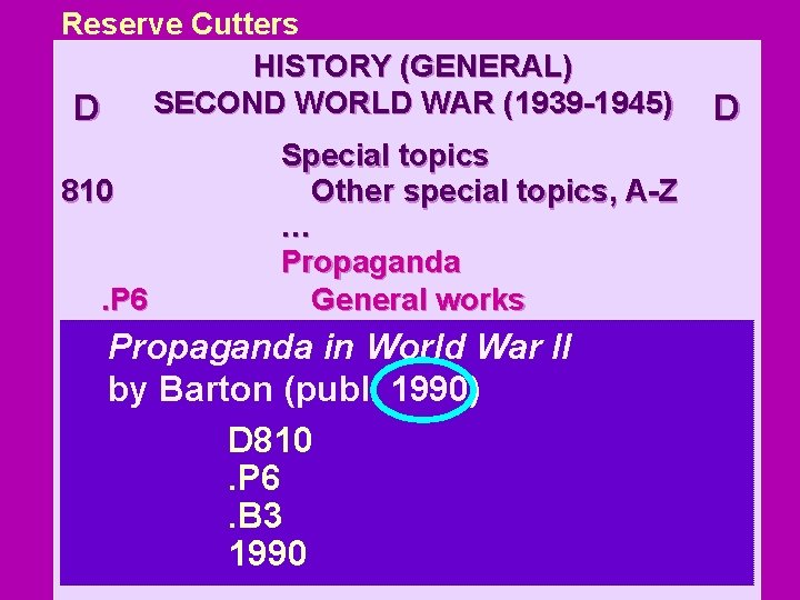 Reserve Cutters HISTORY (GENERAL) SECOND WORLD WAR (1939 -1945) D D Special topics 810