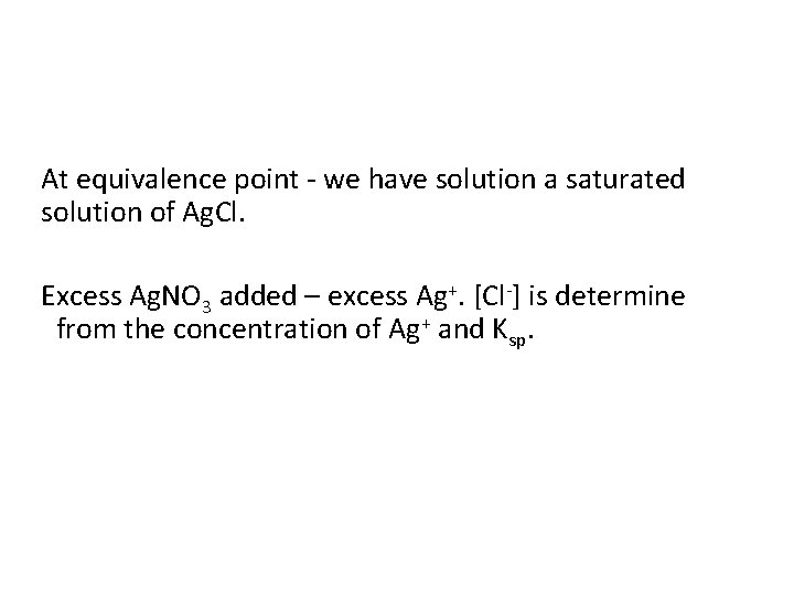 At equivalence point - we have solution a saturated solution of Ag. Cl. Excess
