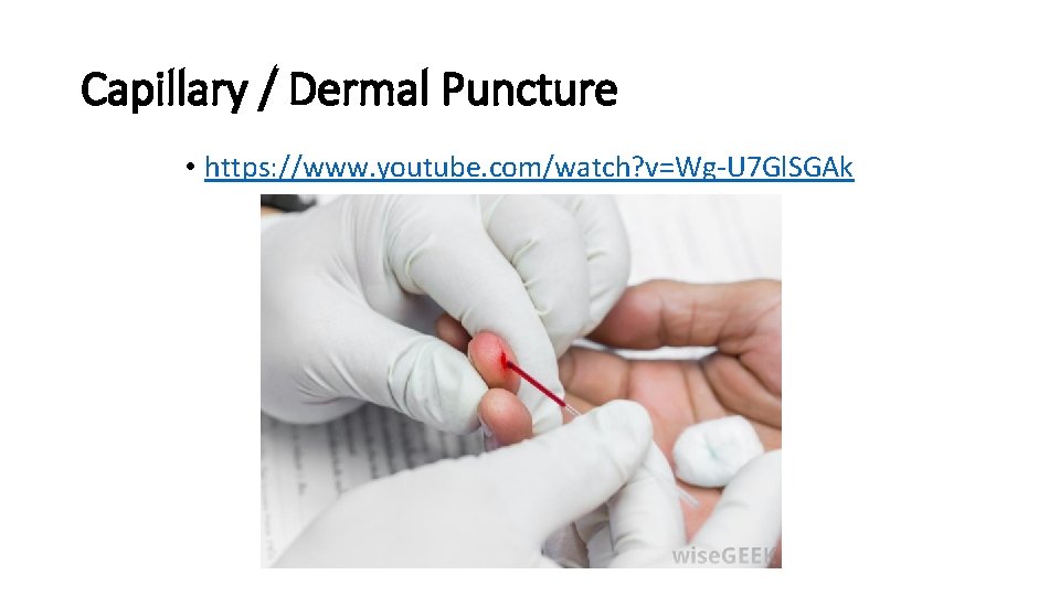 Capillary / Dermal Puncture • https: //www. youtube. com/watch? v=Wg-U 7 Gl. SGAk 