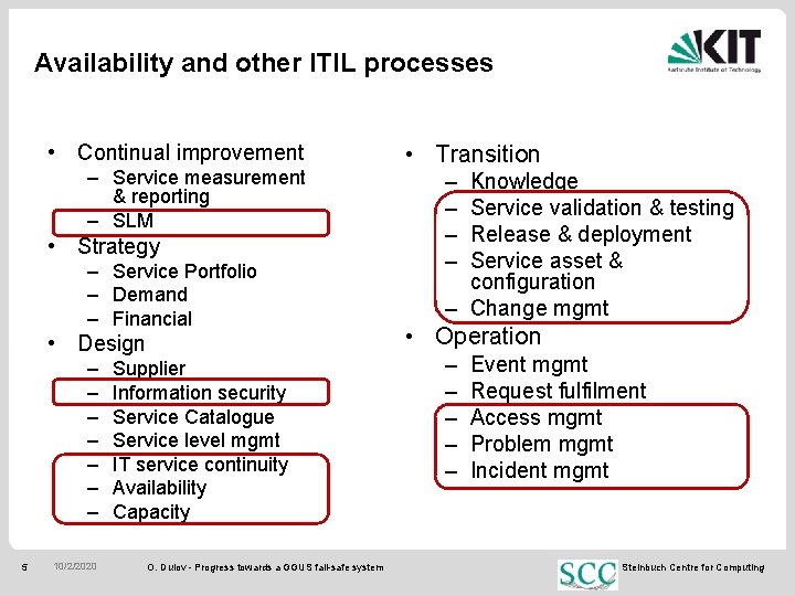 Availability and other ITIL processes • Continual improvement – Service measurement & reporting –