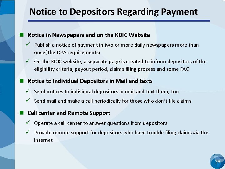 Notice to Depositors Regarding Payment n Notice in Newspapers and on the KDIC Website