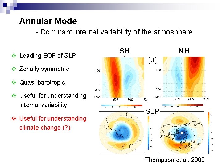 Annular Mode - Dominant internal variability of the atmosphere v Leading EOF of SLP