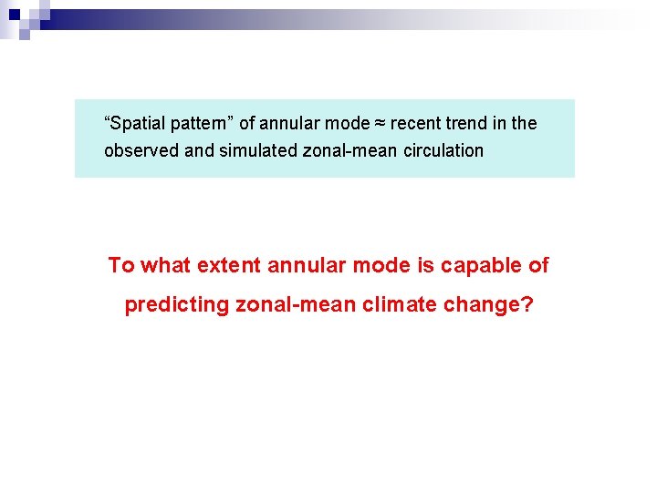 “Spatial pattern” of annular mode ≈ recent trend in the observed and simulated zonal-mean