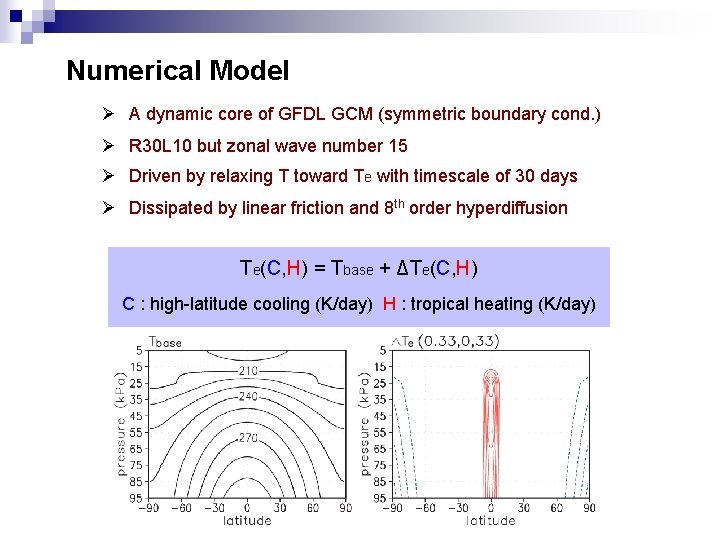 Numerical Model Ø A dynamic core of GFDL GCM (symmetric boundary cond. ) Ø