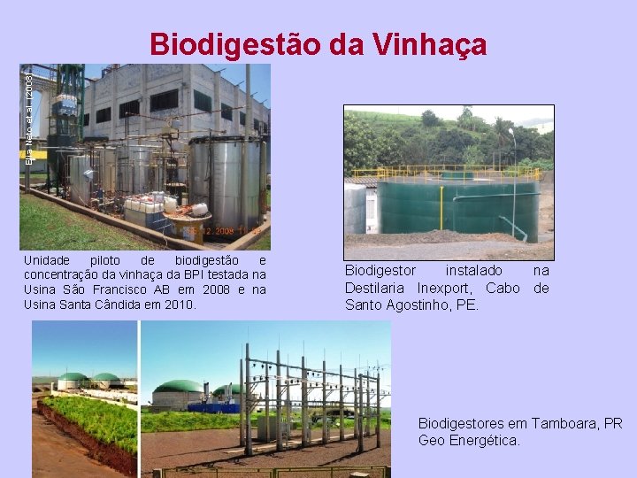 Elia Neto et al. (2008) Biodigestão da Vinhaça Unidade piloto de biodigestão e concentração