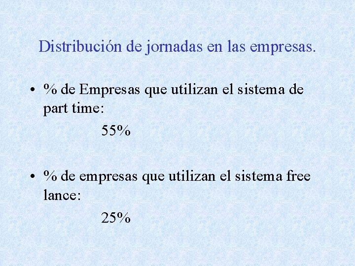 Distribución de jornadas en las empresas. • % de Empresas que utilizan el sistema