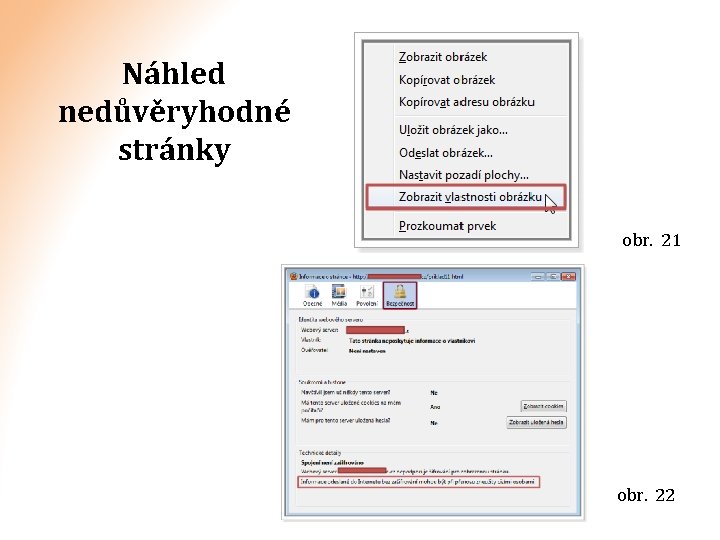 Náhled nedůvěryhodné stránky obr. 21 obr. 22 
