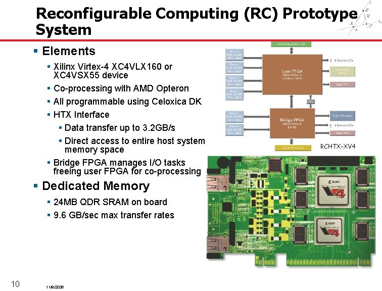 Reconfigurable Computing (RC) Prototype System § Elements § Xilinx Virtex 4 XC 4 VLX