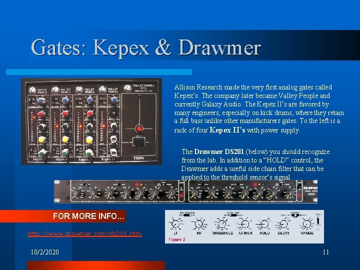 Gates: Kepex & Drawmer Allison Research made the very first analog gates called Kepex’s.