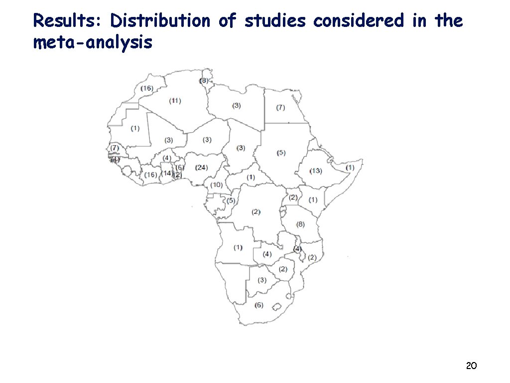 Results: Distribution of studies considered in the meta-analysis 20 