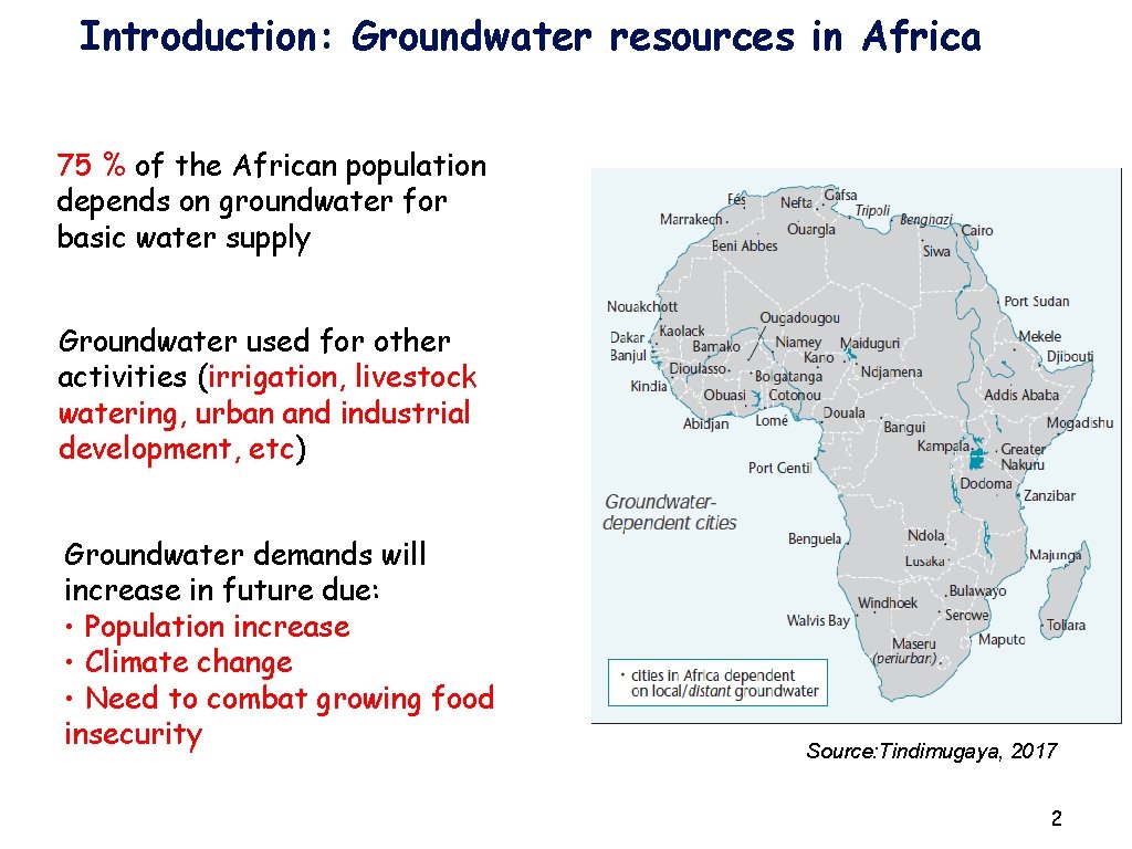 Introduction: Groundwater resources in Africa 75 % of the African population depends on groundwater